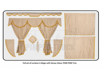 Scania Beige curtains with PomPom tassels 