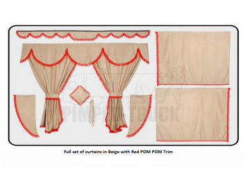 Scania Beige curtains with PomPom tassels 