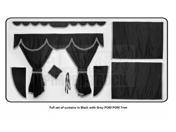 Volvo Black curtains with PomPom tassels 
