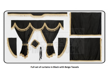Black curtains with classic tassels for Man