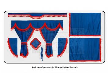Scania Blue curtains with classic tassels 