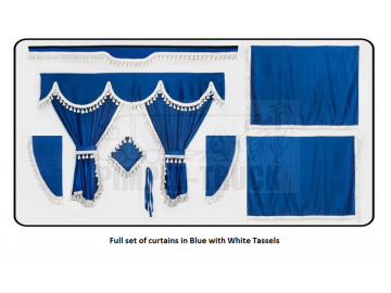 Volvo Blue curtains with classic tassels 
