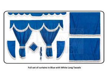Scania Blue curtains with long tassels 