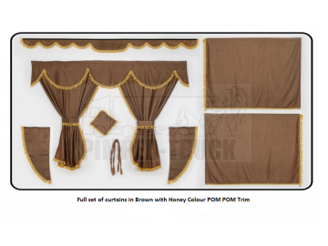 Scania Brown curtains with PomPom tassels 