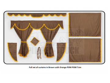 Brown curtains with PomPom tassels for Man