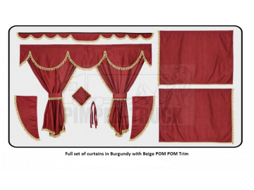 Scania Burgundy curtains with PomPom tassels 