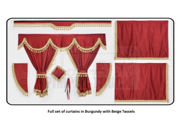 Scania Burgundy curtains with classic tassels 