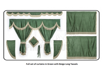 Scania Green curtains with long tassels 