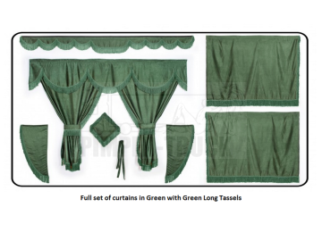 Daf Green curtains with long tassels 