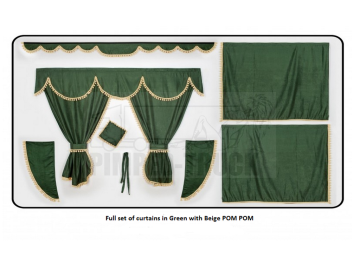 Mercedes Green curtains with PomPom tassels 