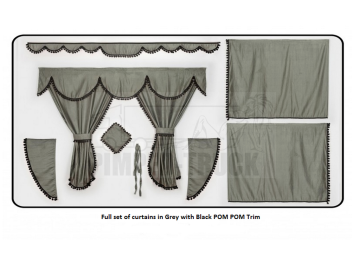 Scania Grey curtains with PomPom tassels 