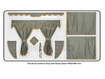Scania Grey curtains with PomPom tassels 