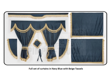Mercedes Navy Blue curtains with classic tassels 
