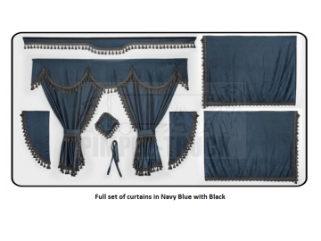 Scania Navy Blue curtains with classic tassels 