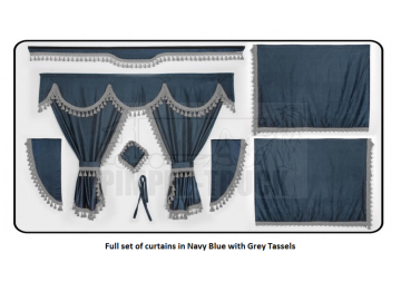 Scania Navy Blue curtains with classic tassels 