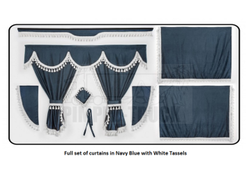 Volvo Navy Blue curtains with classic tassels 