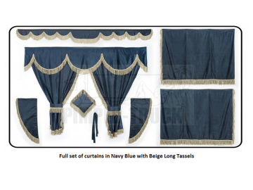 Scania Navy Blue curtains with long tassels 