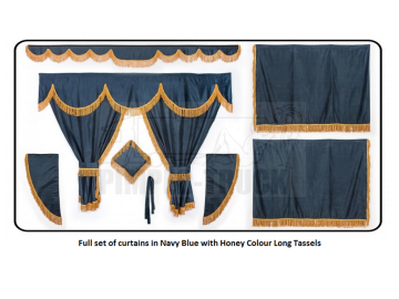 Scania Navy Blue curtains with long tassels 