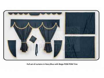 Mercedes Navy Blue curtains with PomPom tassels 