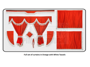Scania Orange curtains with classic tassels 