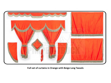 Scania Orange curtains with long tassels 