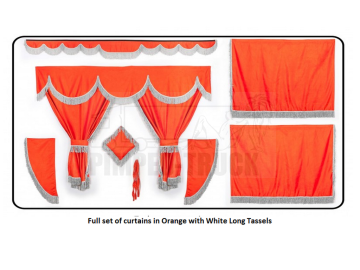 Scania Orange curtains with long tassels 