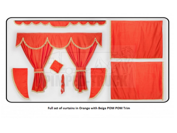 Orange curtains with PomPom tassels for Man
