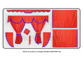 Scania Orange curtains with PomPom tassels 