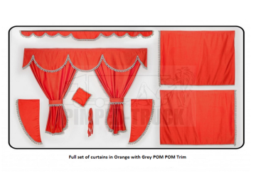 Scania Orange curtains with PomPom tassels 