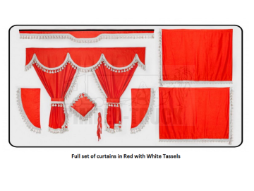 Scania Red curtains with classic tassels 