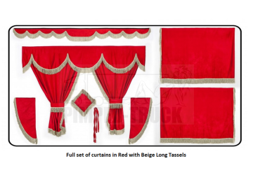 Scania Red curtains with long tassels 