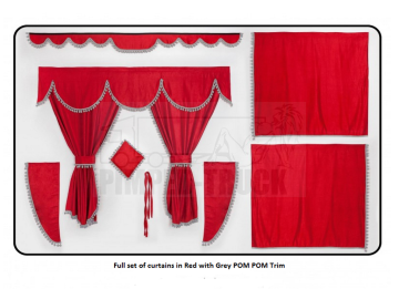 Scania Red curtains with PomPom tassels 
